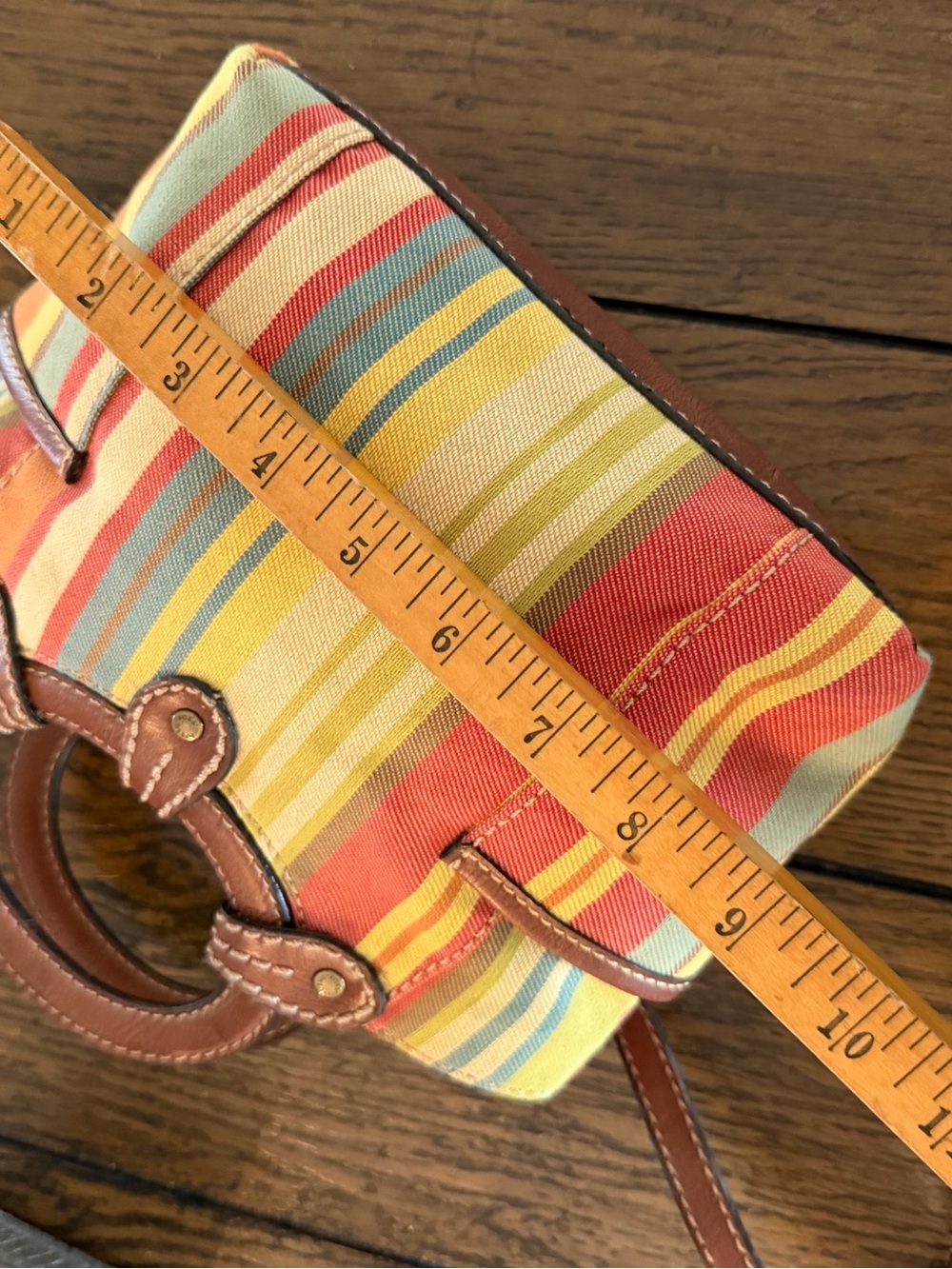 Vintage Fossil Canvas Boho Purse Multicolor Striped Bag Leather Shoulder Bag - Picture 11 of 15
